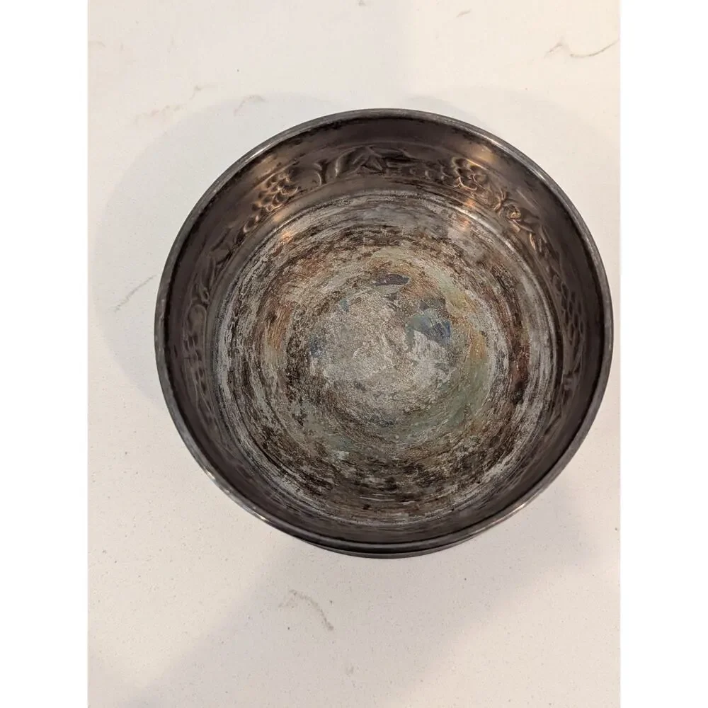 Pottery Barn Pewter Wine Bottle Holder Coaster Grape Leaf Motif,Italian Decor